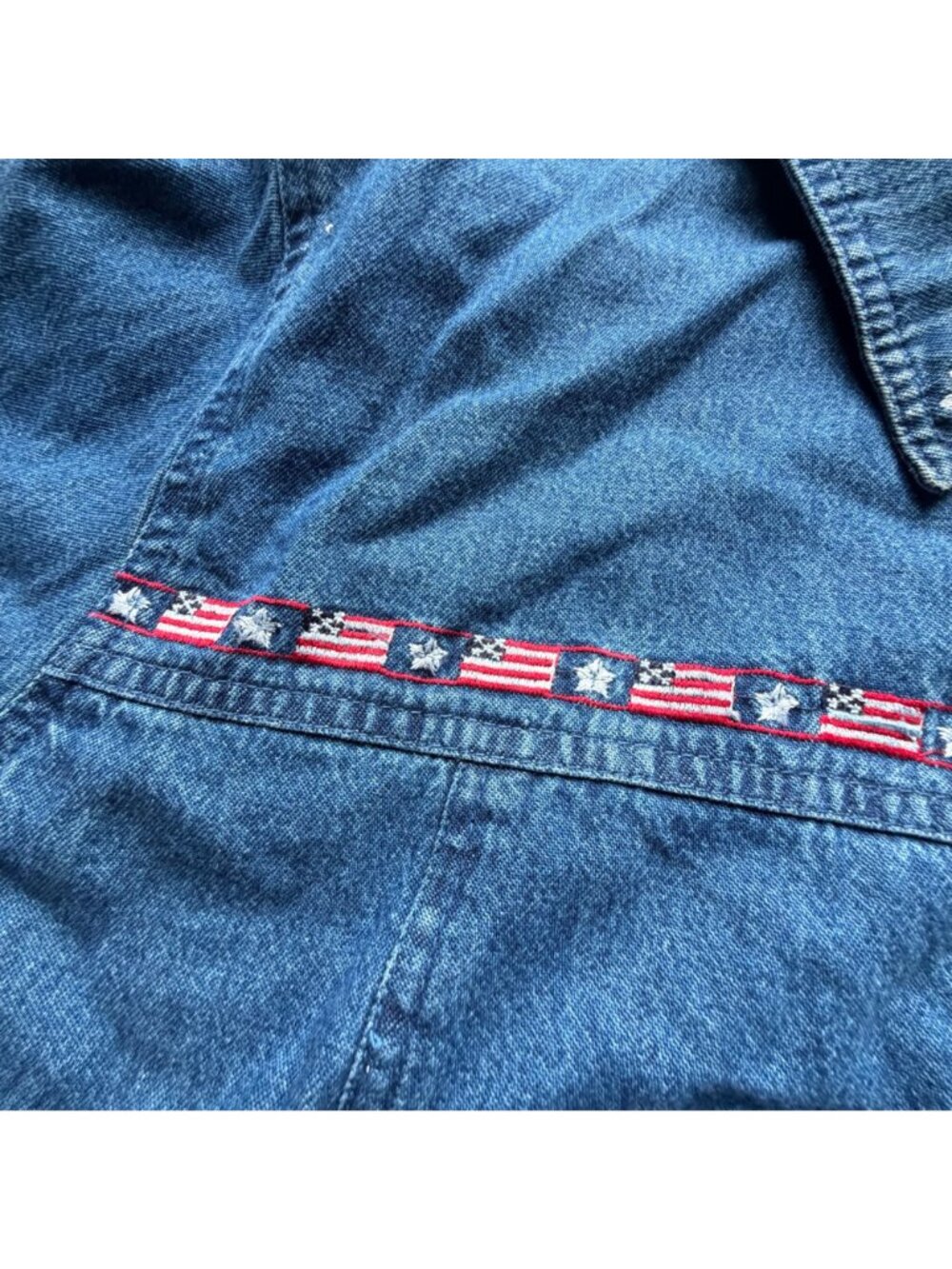 Vintage ASAZ Womens Denim Button-Up Shirt 2X With Patriotic Embroidery & Short S - Picture 3 of 6